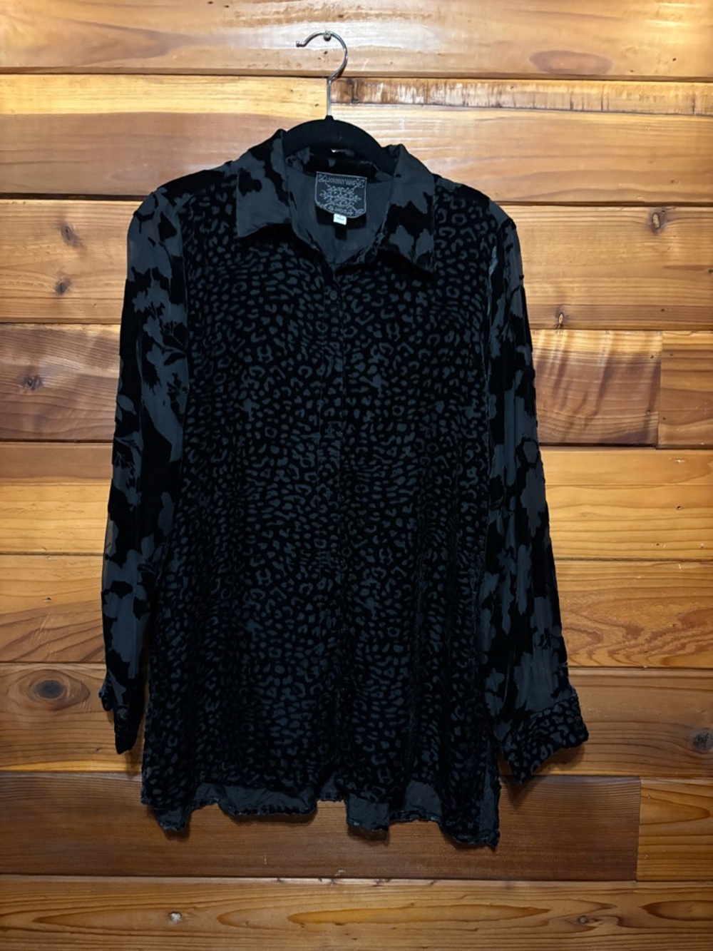 Johnny Was Textured Black Velvet Blouse